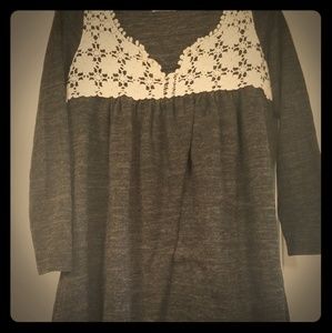 Heathered Gray Tunic with Cream floral accent